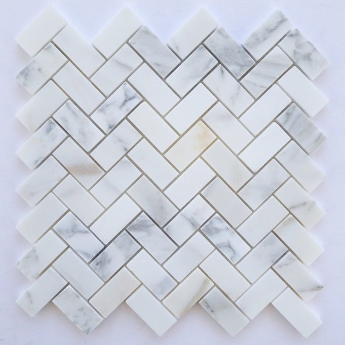 Calacatta Marble HONED 1×2 Herringbone Mosaics