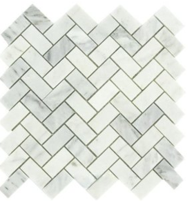 Carrara Marble HONED 1×2 Herringbone Mosaics