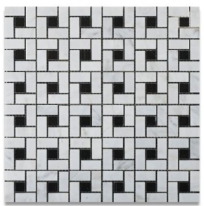 Carrara Marble POLISHED Pinwheel Mosaics with black dots
